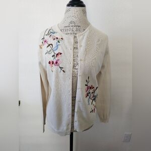 Tiara International Floral Embroidered Cardigan Sweater Deadstock New With Tags
